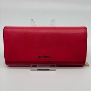 Prada Coral Saffiano Two Tone Long Wallet